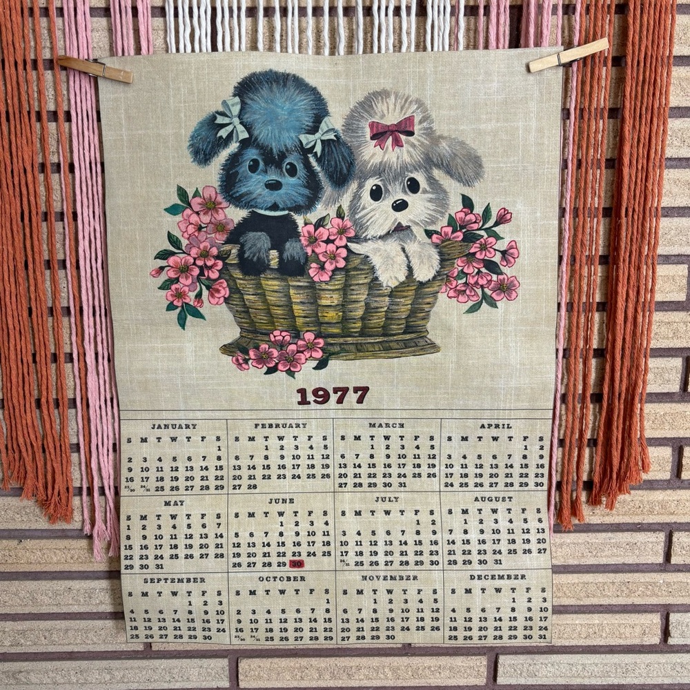 70's Poodle Felt Wall Calendar - 1977 Calendar - Felt Calendar Wall Hanging